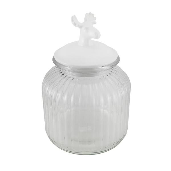 Shop Decorative Clear Ribbed Glass Jar W White Deer Head Lid 10