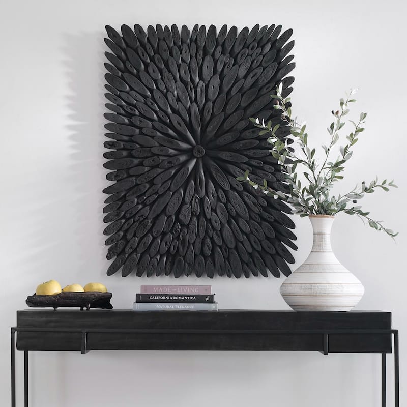 Sunburst Rectangular Wooden Wall Decor - 39.25" - Black