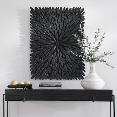 Sunburst Rectangular Wooden Wall Decor - 39.25" - Black