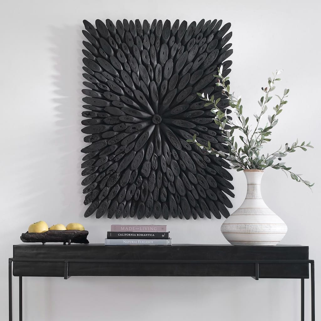 Sunburst Rectangular Wooden Wall Decor - 39.25" - Black