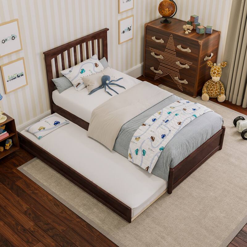 Everett Platform Bed with Panel Footboard and Twin Trundle