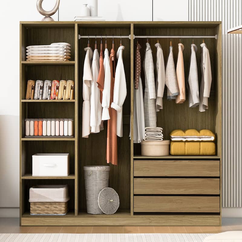 Roomfitters Open Wardrobe Closet System, Freestanding Armoire and Large Storage Organizer with Hanging Rails - Natural