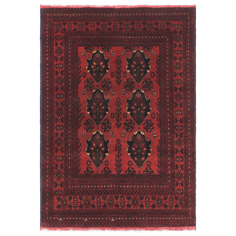 Rustic Biljik Khal Mohammadi Ezra Red/Black Rug - 3'5'' x 4'10''