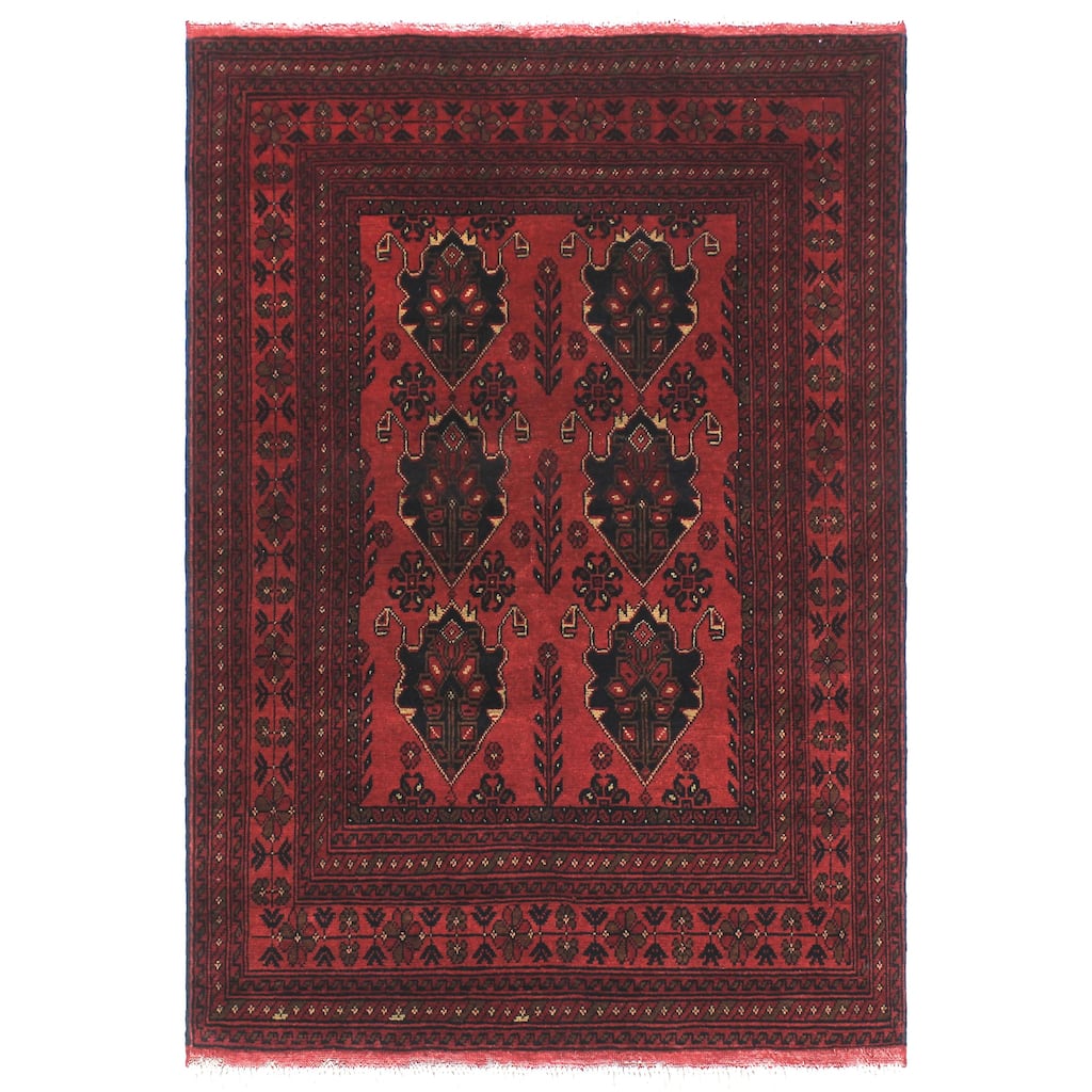 Rustic Biljik Khal Mohammadi Ezra Red/Black Rug - 3'5'' x 4'10''