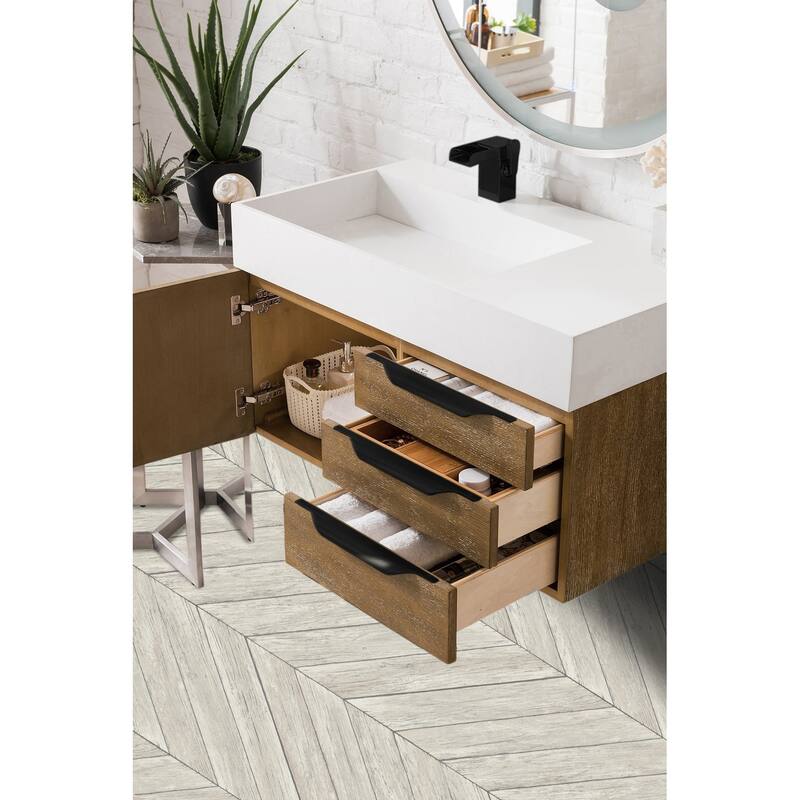 James Martin Vanities Mercer Island 36" Single Vanity, Latte Oak with Matte Black Hardware
