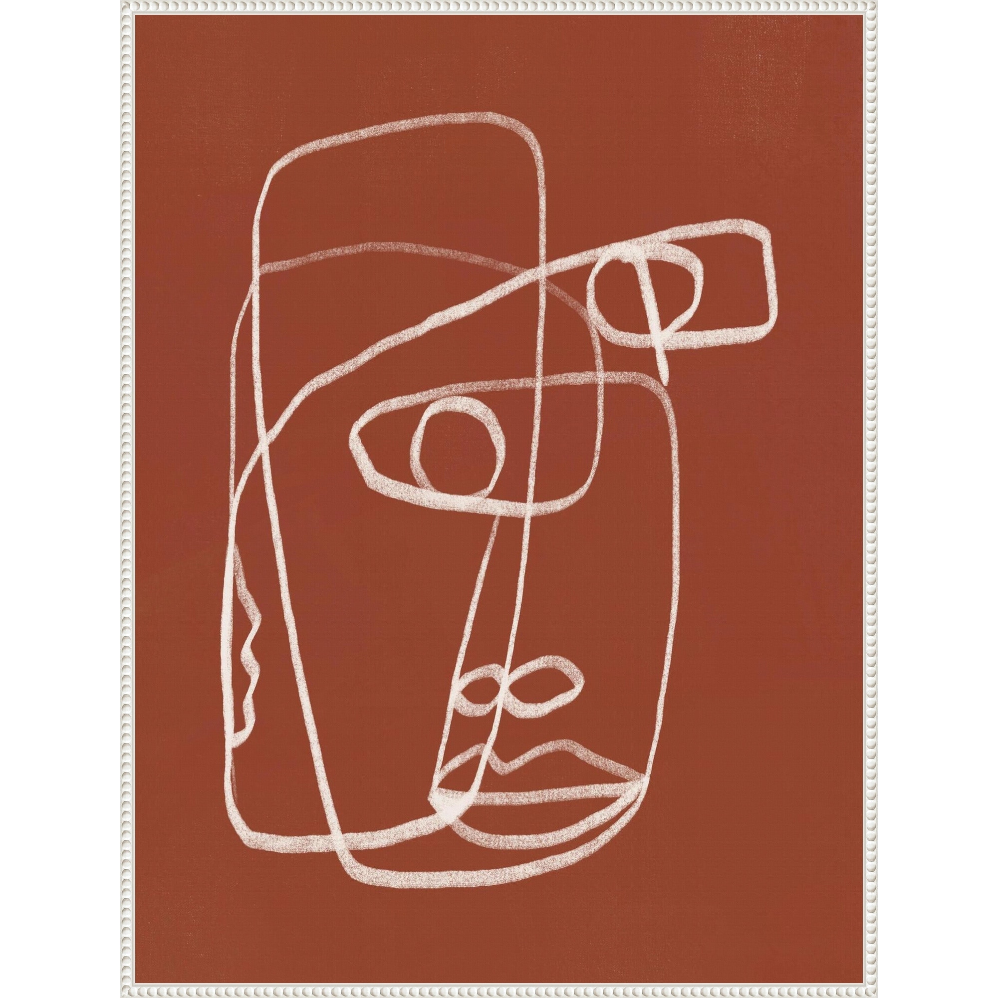 Line Art Abstract Portrait Terracotta 02 by Little Dean Framed Canvas Wall Art - Sylvie Beaded White