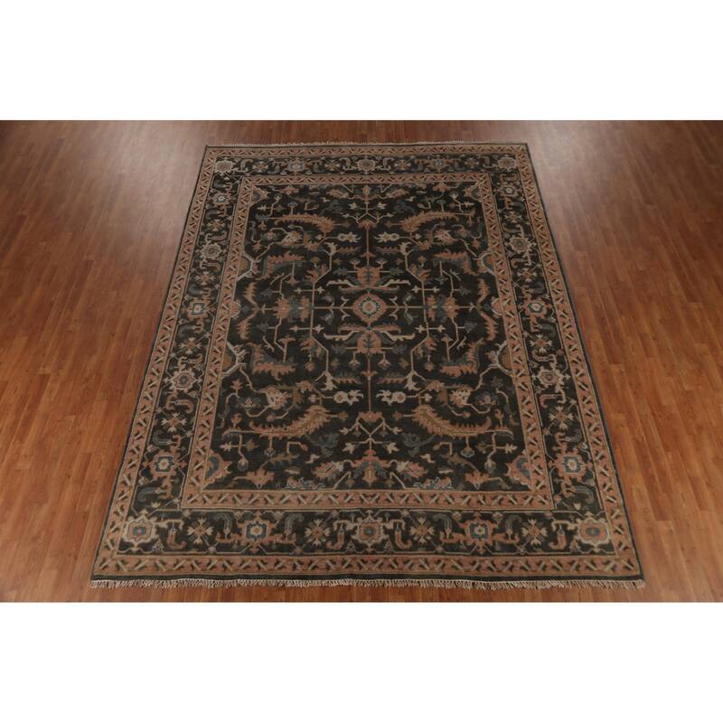 All-Over Floral Oushak Indian Area Rug Hand-Knotted Wool Carpet - 9'1" x 11'8"