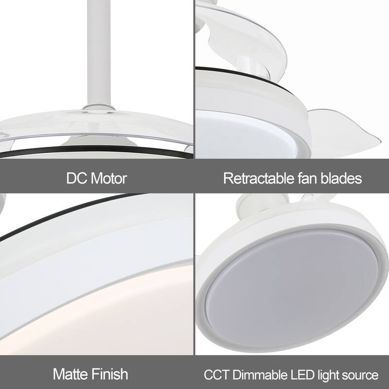 Cusp Barn 42-In Retractable Ceiling Fan with Remote Control Modern 3-Blade CCT LED Dimmable Lighting