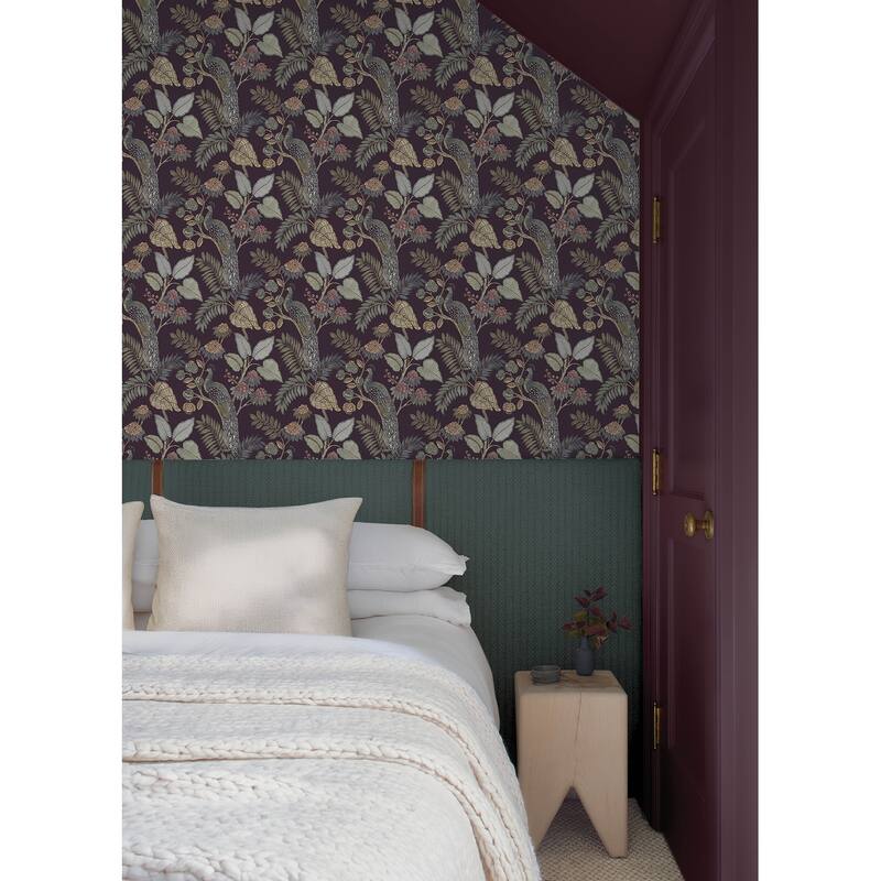 Chris Loves Julia x A-Street Prints Geneva Plum Peacock Paradise Wallpaper