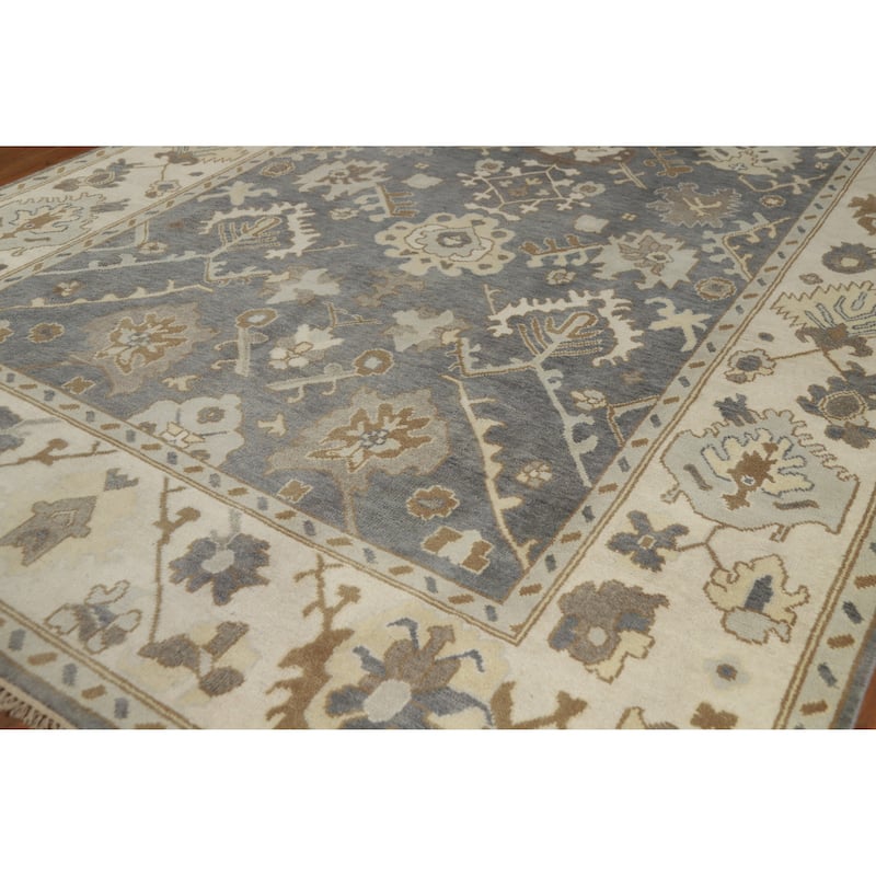Slate Gray Oushak Indian Area Rug Hand-Knotted Wool Carpet - 8'10" x 11'8"