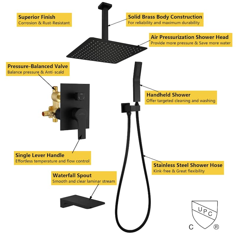 Ceiling Mount Shower Faucet and Tub Faucet with 10 inch Fixed Shower Head