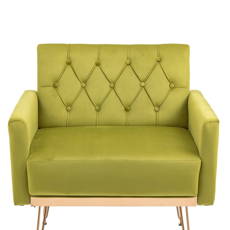 Velvet Upholstered Armchair Single Sofa Modern Tufted Reading Chairs Gold Metal Leg Wingback Chairs for Living Room Bedroom