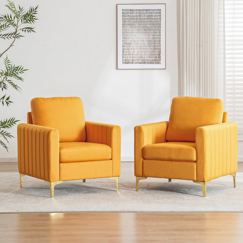 Modern Velvet Accent Chairs (Set of 2) for Living Room & Bedroom Comfy Reading Armchair with Gold Metal Legs