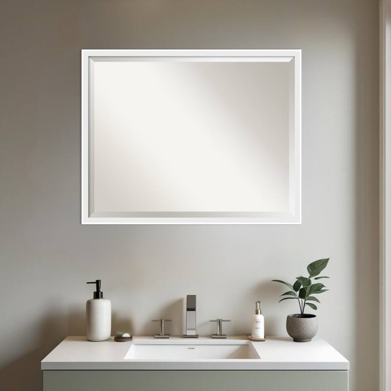 Incline Beveled Wood Framed Bathroom Vanity Wall Mirror