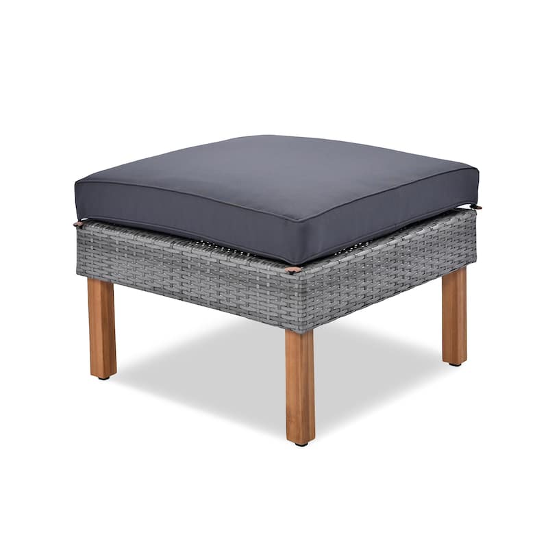 9-Pieces Outdoor PE Rattan Sectional Sofa Set with Acacia Wood Legs and Coffee Table