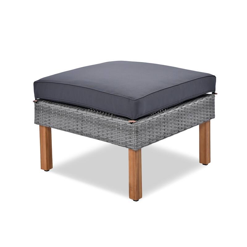 Roomfitters 9-Piece Outdoor Patio Furniture Set with Gray Rattan Sectional Sofa, 2 Armchairs and Wood Top Coffee Table, Gray