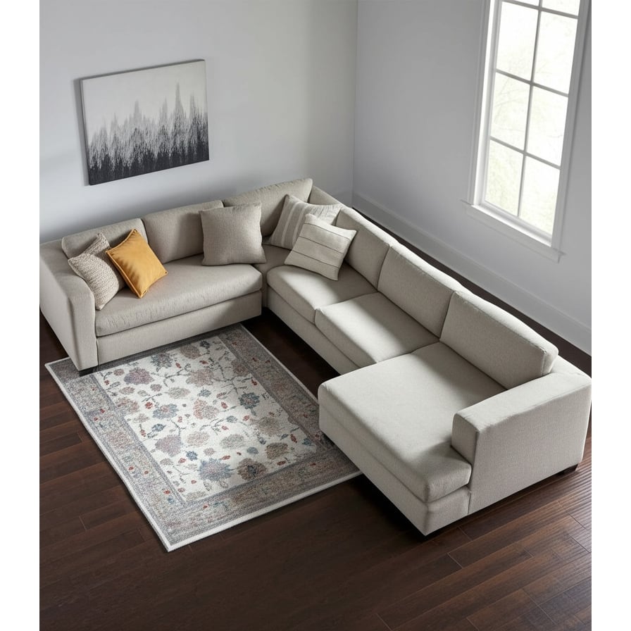 HomeRoots Mida 10' X 13' Ivory Brown And Blue Floral Distressed Area Rug