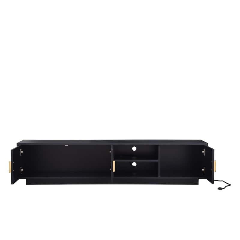 Black 65" Mid-Century TV Stand with LED Lights & Storage for TVs Up to 60"
