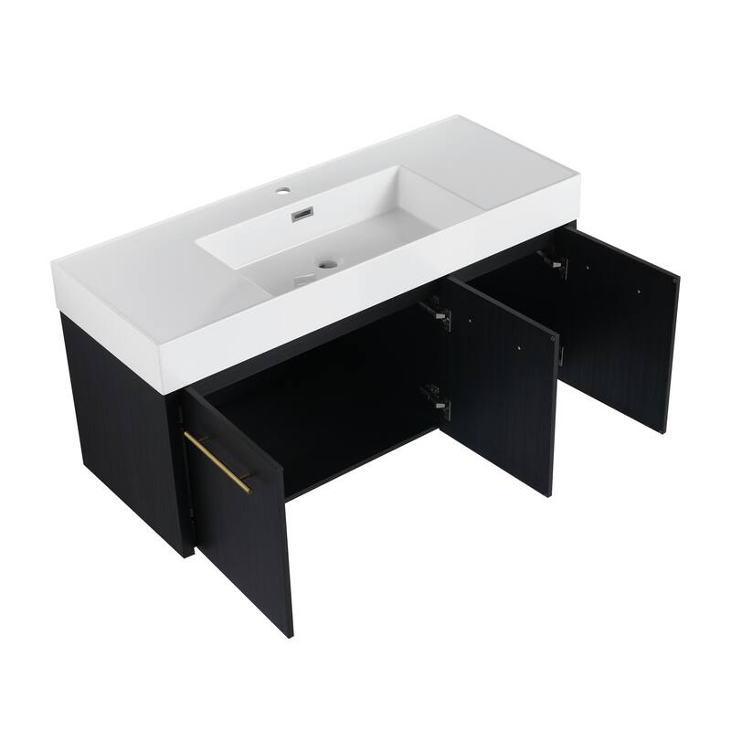 30" Floating Bathroom Vanity with Resin Sink, Soft-Closing Hinges, Ample Storage, and Black Chestnut Finish