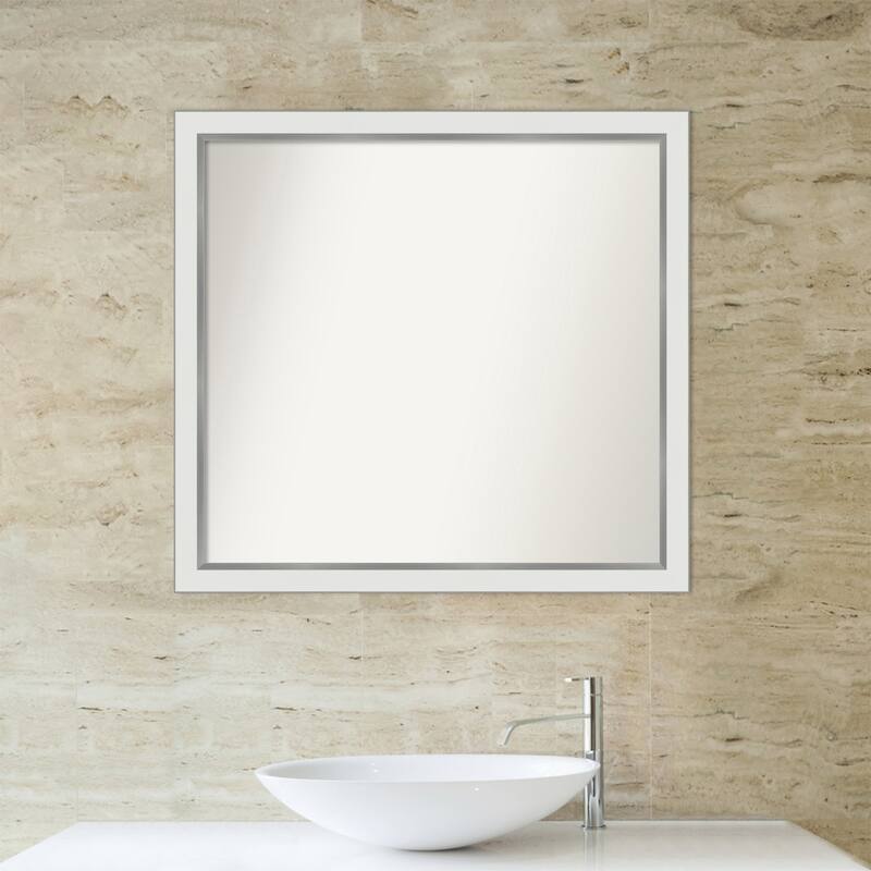 Eva White Silver Narrow Framed Non-Beveled Custom Wall Mirror, Bathroom Vanity Mirror