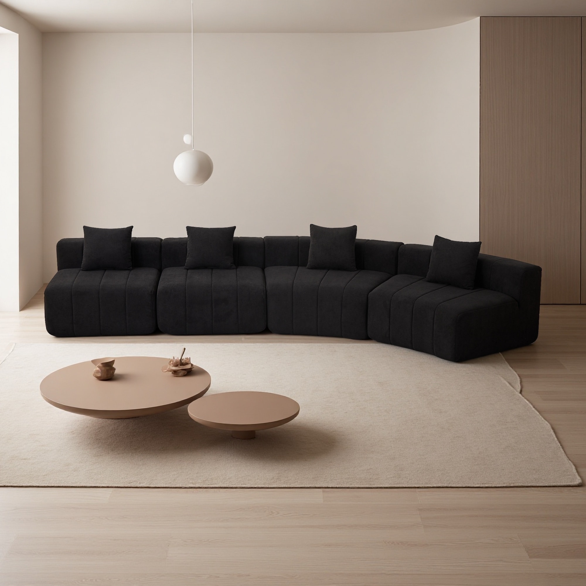 153.5" Chenille Curved Modular Sectional Sofa with 4 Pillows and Piano Key Seat Design