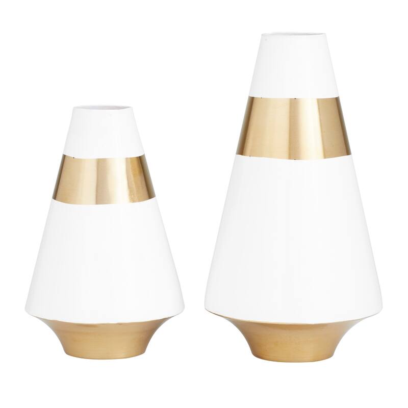 Distinct Metal Vase with Gold Band (Set of 2) - Black or White