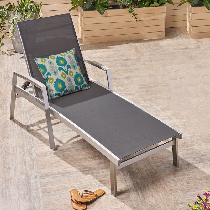 Oxton Outdoor Aluminum Chaise Lounge by Christopher Knight Home - Grey
