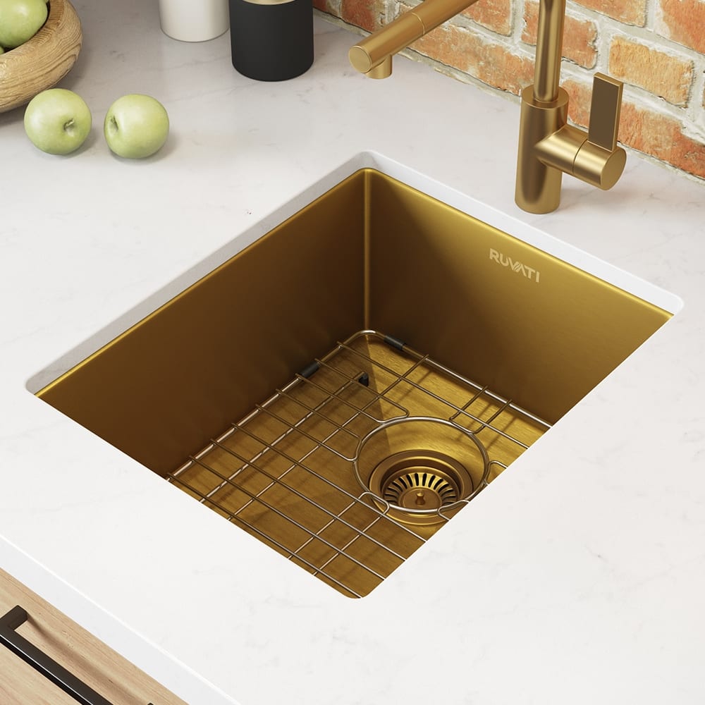 Ruvati 14-inch Polished Matte Gold Stainless Steel Undermount Bar Prep Sink - RVH7114GG