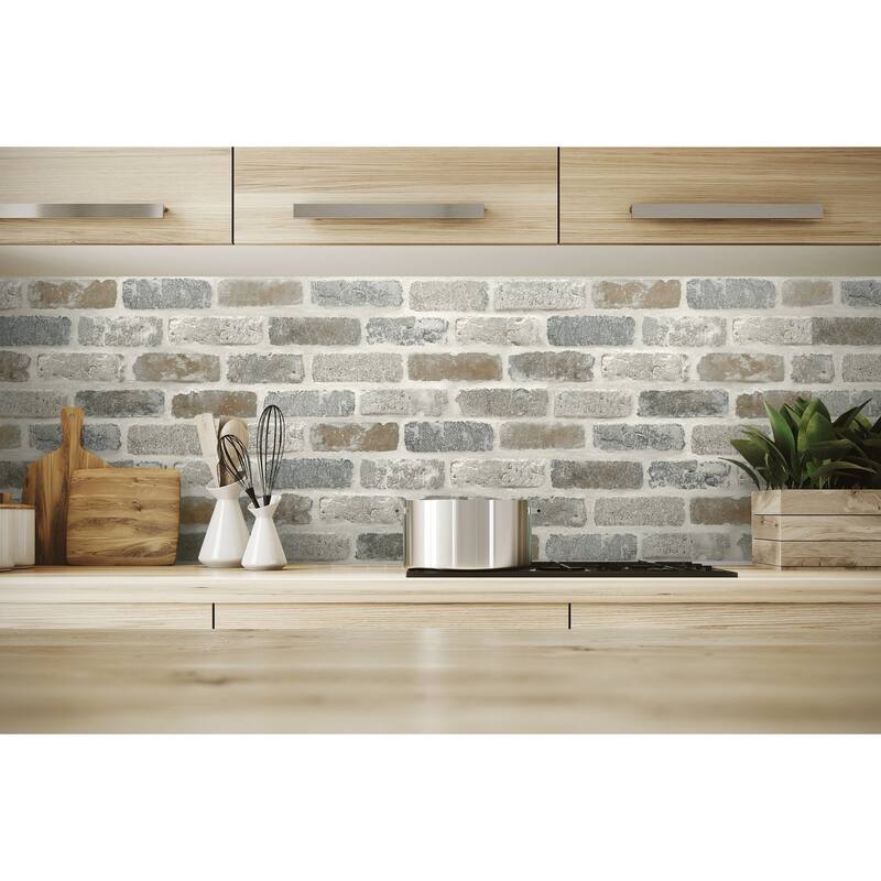 NextWall Washed Brick Peel and Stick Removable Wallpaper
