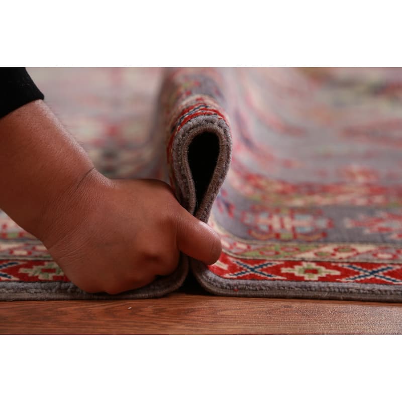 Hand Knotted Oriental 100% Wool Carpet Traditional All-Over Greys & Charcoal Kazak Area Rug - 9' 0'' X 8' 3''