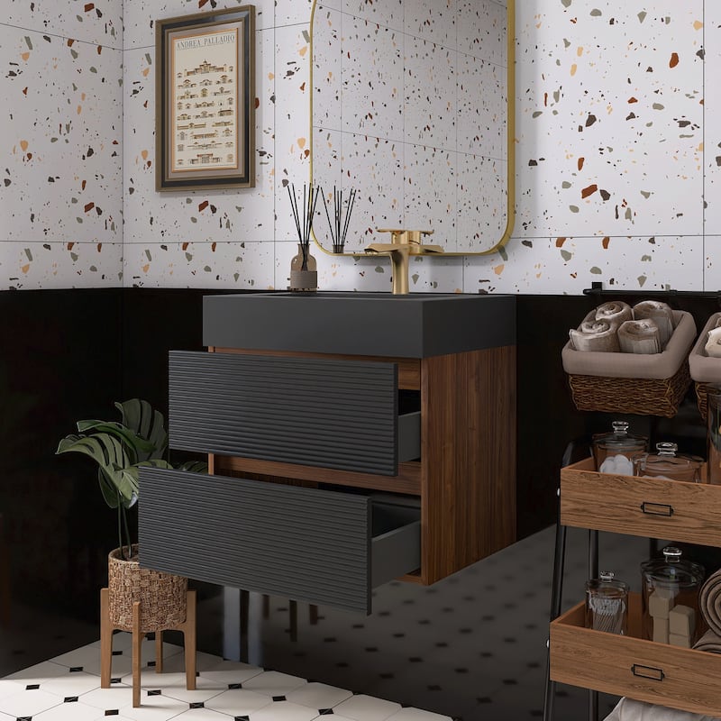 Wall Mounted Bathroom Vanity with Solid Surface Sink and Soft Drawers