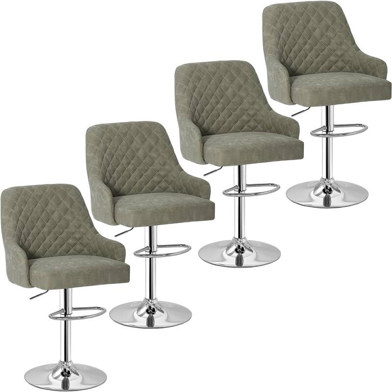 Barstools Set of 4 Counter Height Bar Stools Adjustable Stools with Back and Arm Kitchen Island Stools Swivel Bar Chairs - Grey