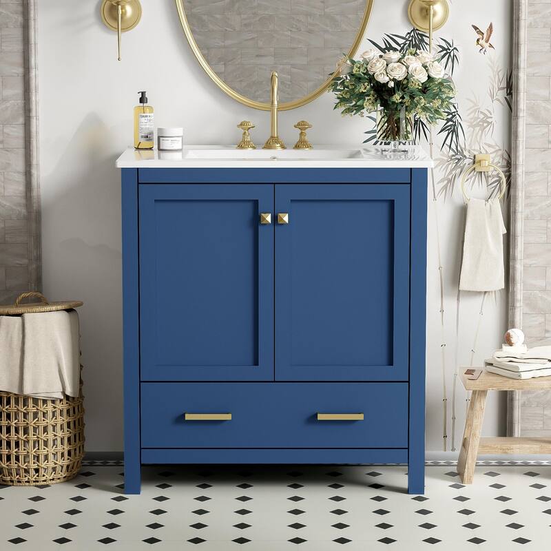 Roomfitters 30" Bathroom Vanity with Undermount Sink, Solid Wood Frame, 2 Soft-Close Doors and Drawer - Blue