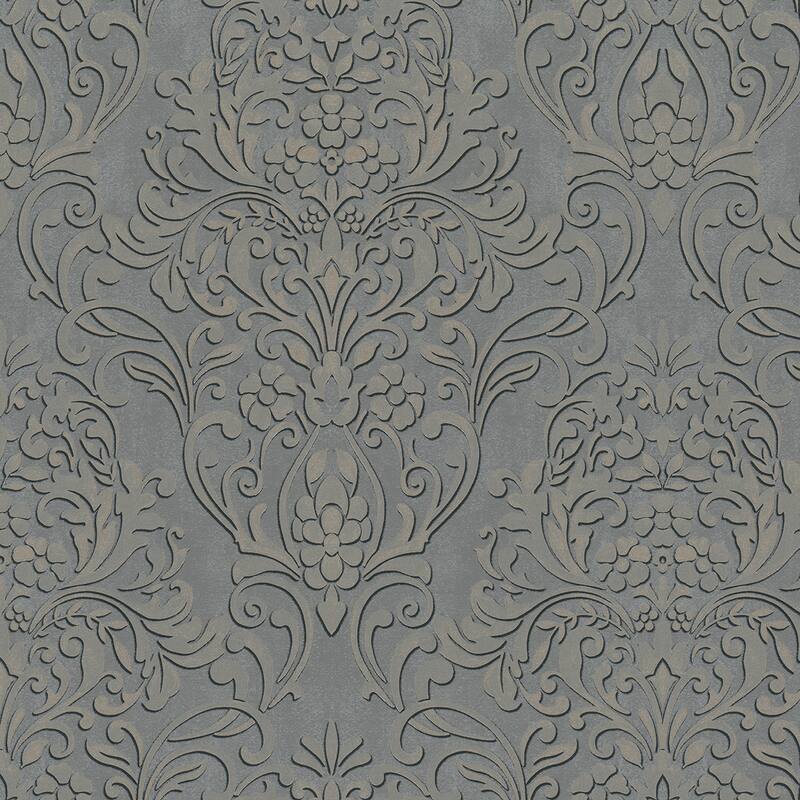 Advantage Anders Pewter Damask Wallpaper