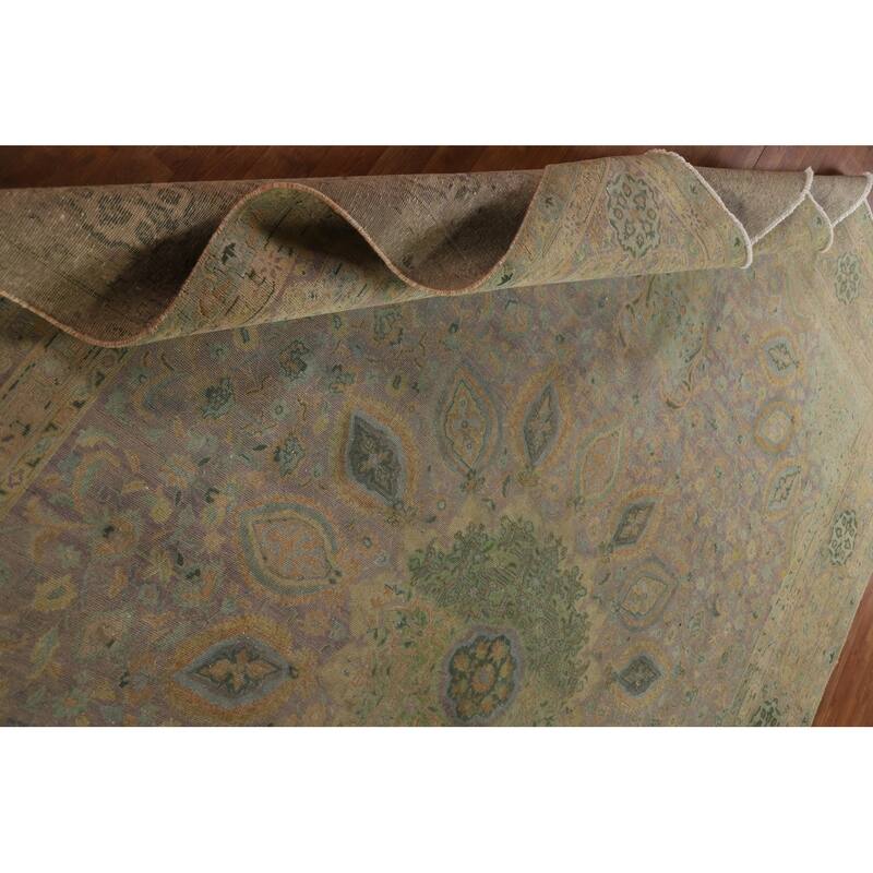 Hand Knotted Oriental 100% Wool Carpet Traditional Floral Purples Tabriz Area Rug - 12' 11'' X 9' 9''