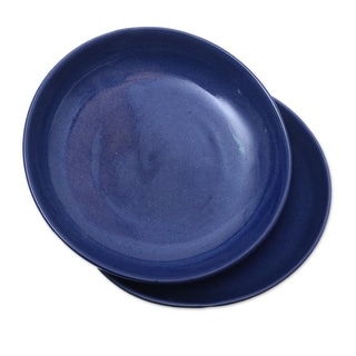 Novica Handmade Round Blue Ceramic Bowls (Pair)
