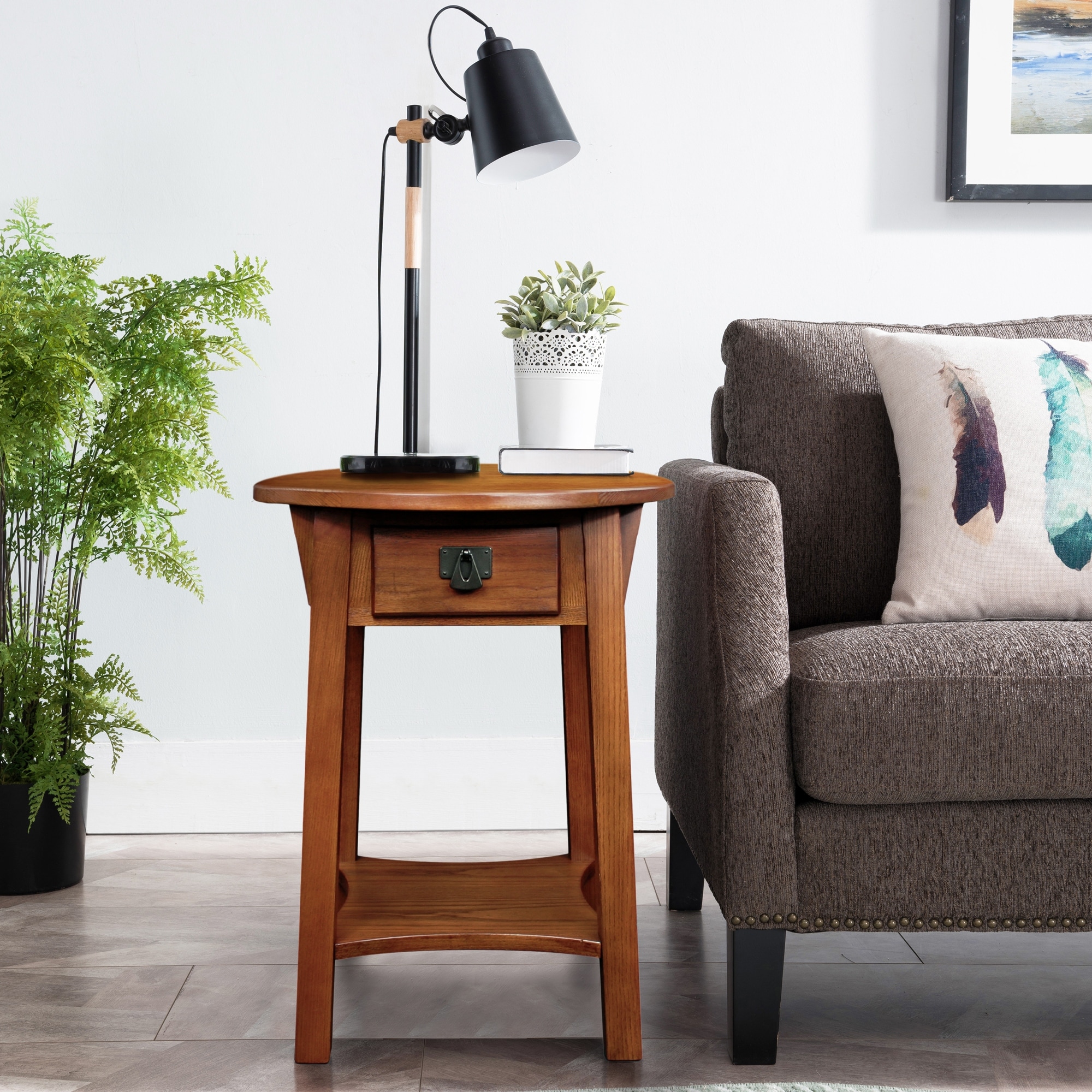 Leick Home Mission Round End Table with Drawer