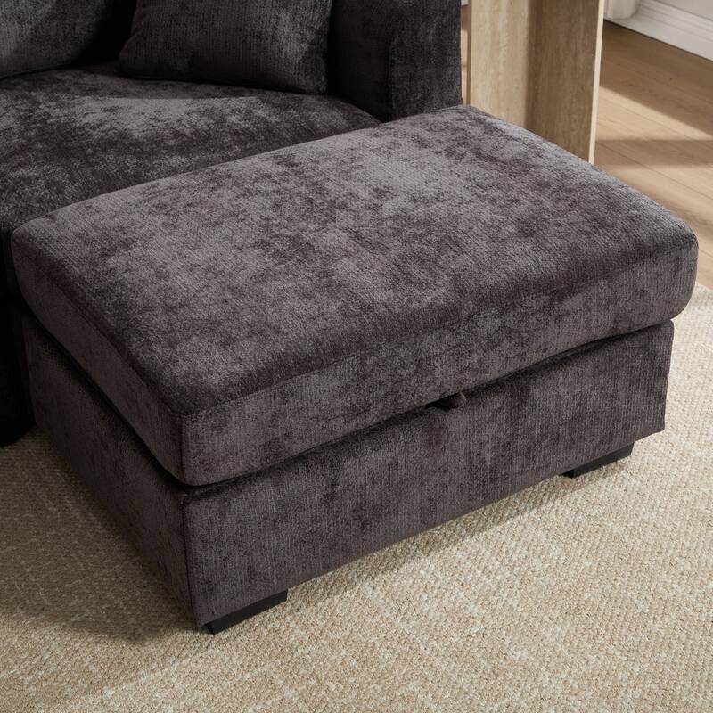 97" L-Shaped Chenille Sectional Sofa with Movable Storage Ottoman