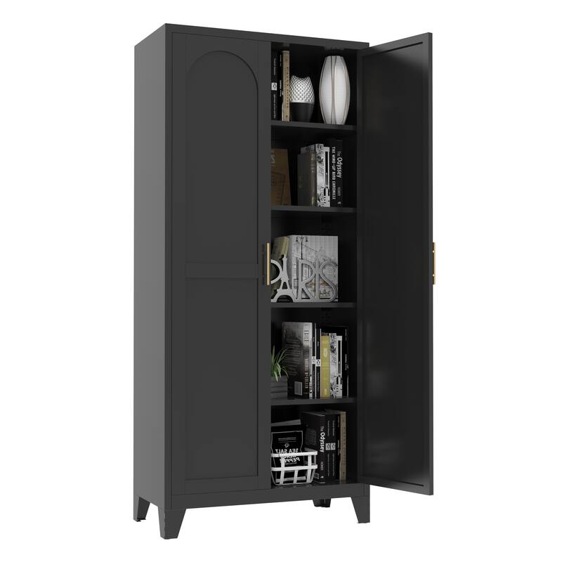 2 Door Metal Storage Cabinet, Freestanding Kitchen Pantry Cabinet, Steel Cabinet with Doors & Adjustable Shelves