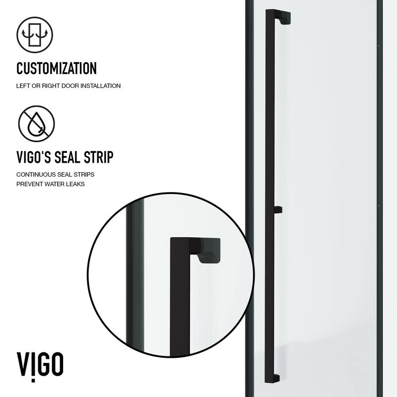 VIGO Meridian 34"D x 34"W x 73"H Framed Hinged Shower Enclosure in Matte Black