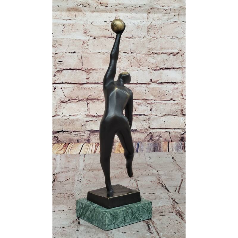 Modern Abstract Bronze Sculpture – Volleyball Athletic Figure With Ball On Marble Base