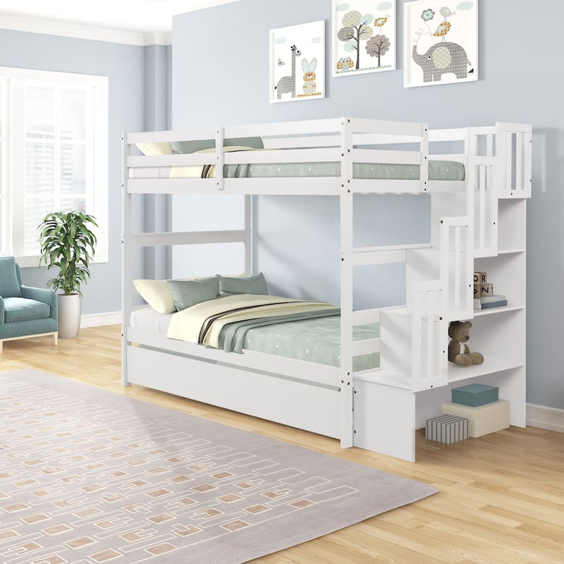 Space-Saving Twin Over Twin Bunk Bed with Trundle and Built-in Stair Storage