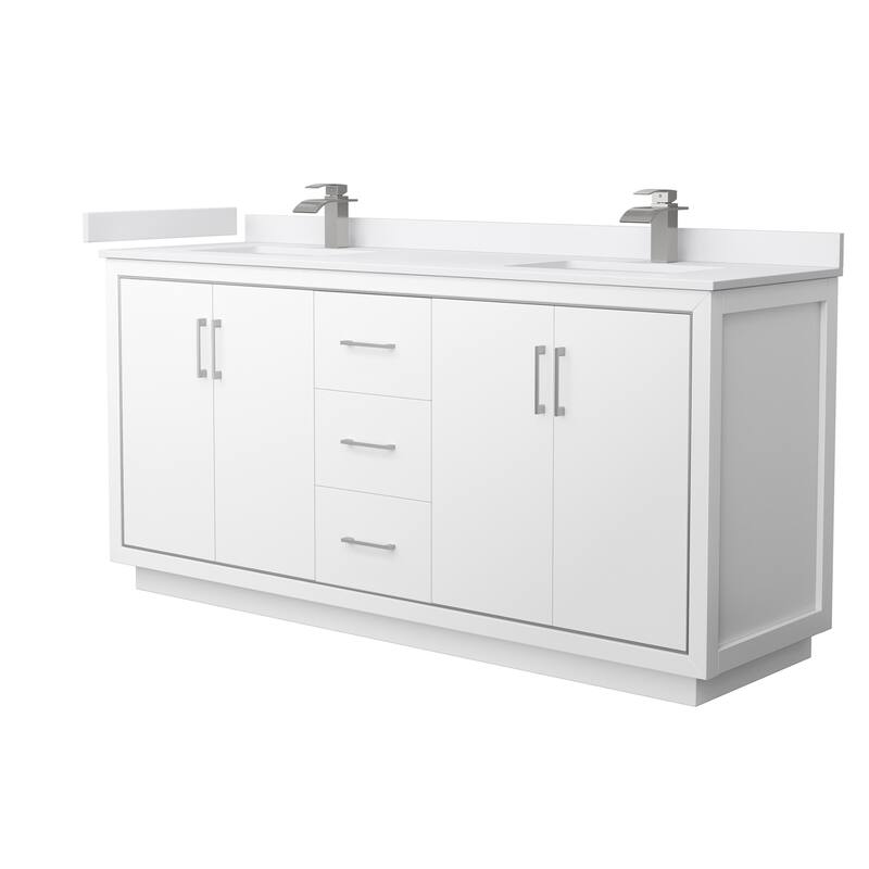 Wyndham Collection WCF1111-72D-VCA-MXX Icon 72" Free Standing Double - White / White Cultured Marble Top / Brushed Nickel - Painted