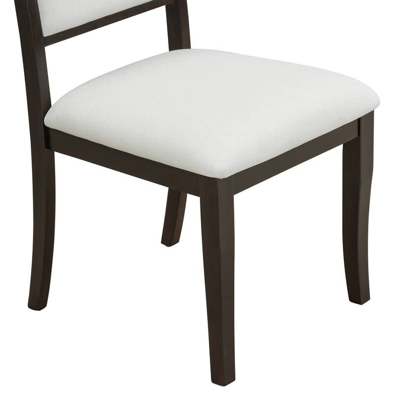 Farmhouse 5-Piece Round Extendable Dining Table Set for 4, Modern Wood Table with 4 Upholstered Chairs & 16" Removable Leaf