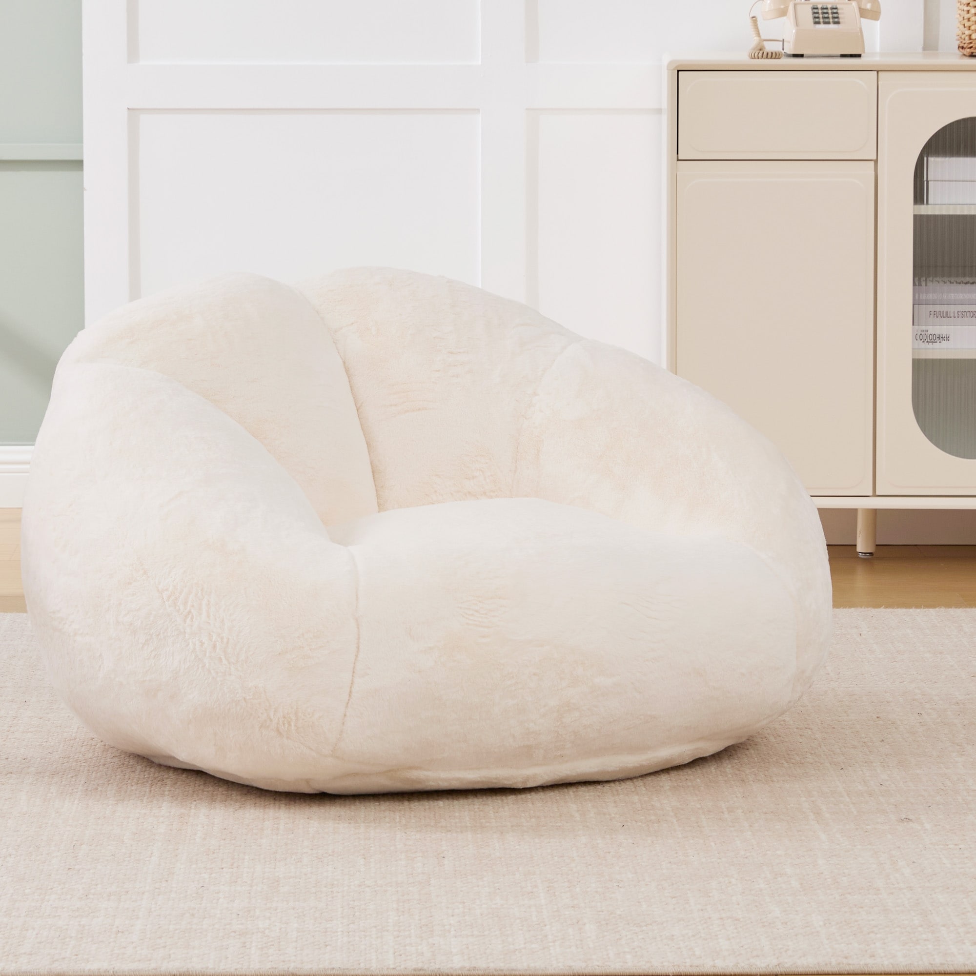 HOMEFUN Fabric Upholstered Oversized Round Comfy Bean Bag Lazy Sofa for Living Room