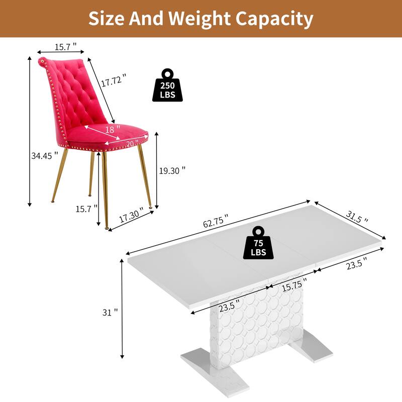 7-Piece Clihome High-gloss Extendable Table Velvet Chair Dining Set