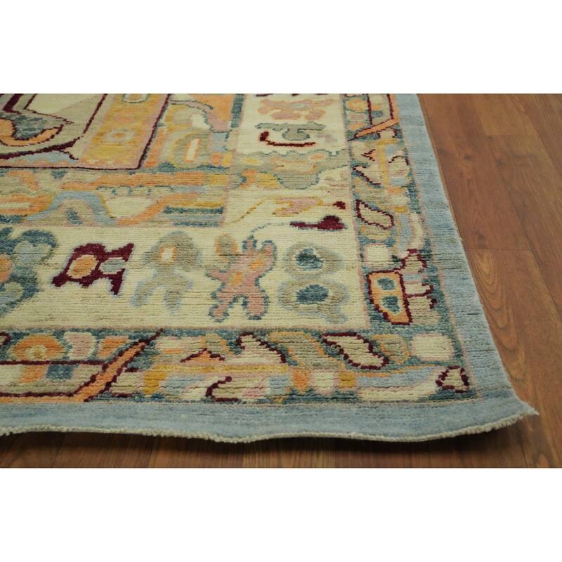 Vegetable Dye Wool Oushak Turkish Area Rug, Medallion Geometric Carpet - 11' 11'' X 9' 0''