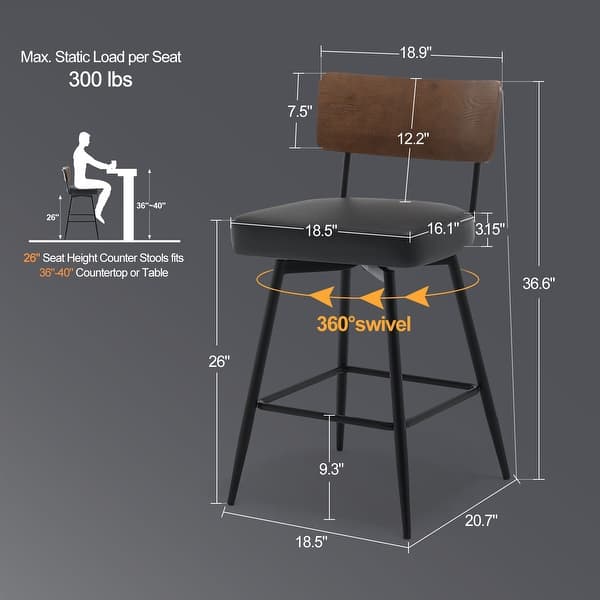 dimension image slide 3 of 11, 26"/29" Faux Leather Swivel Counter/Bar Stools Set of 2/3