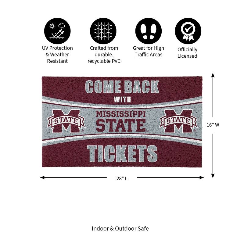 Mississippi State University 28 in. x 16 in. PVC "Come Back With Tickets" Trapper Door Mat