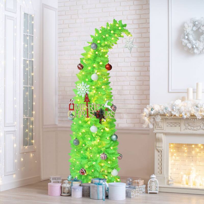 VEIKOUS 6ft Pre-Lit Artificial Christmas Tree with Adjustable Curved or Straight Top - N/A